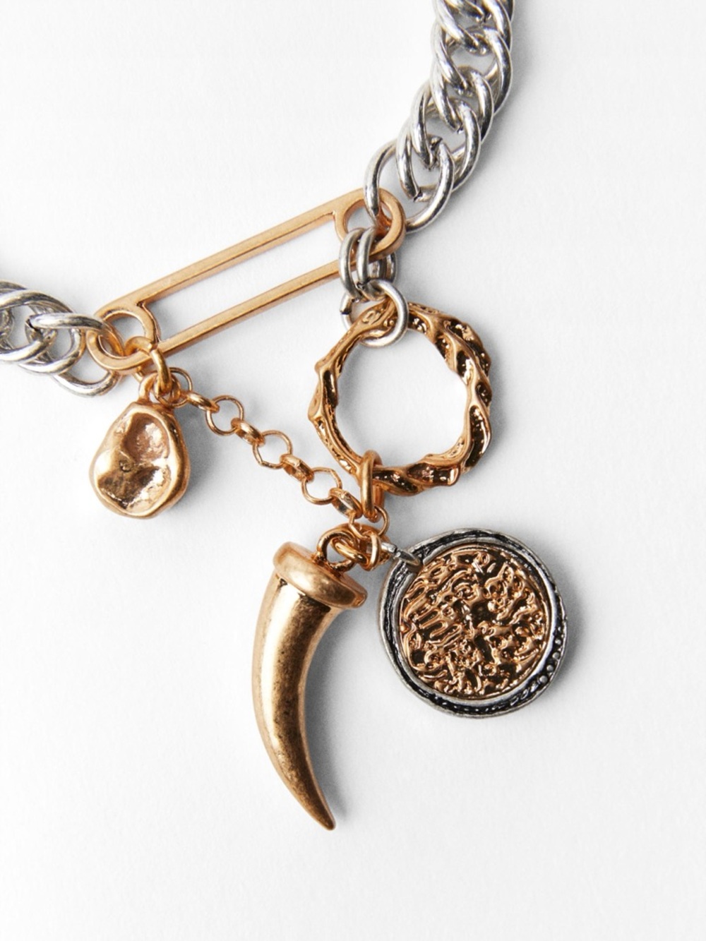 Zara - Two-Tone Charm Chain Necklace with Coin & Horn Charms